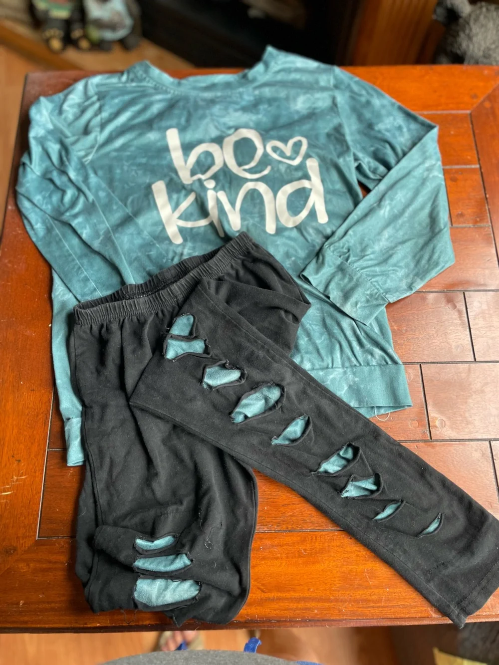 Kids Black Leggings & Top with Teal Peekaboo Detail -